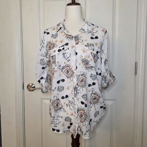 Karl Lagerfeld Paris White Multicolor Printed Button Up